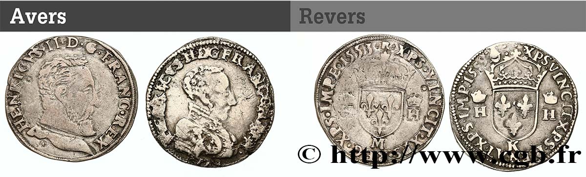 HENRI II Lot de 2 monnaies royales n.d. Ateliers divers TB
