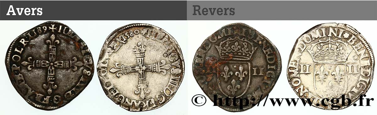 HENRI III Lot de 2 monnaies royales n.d. Ateliers divers TB