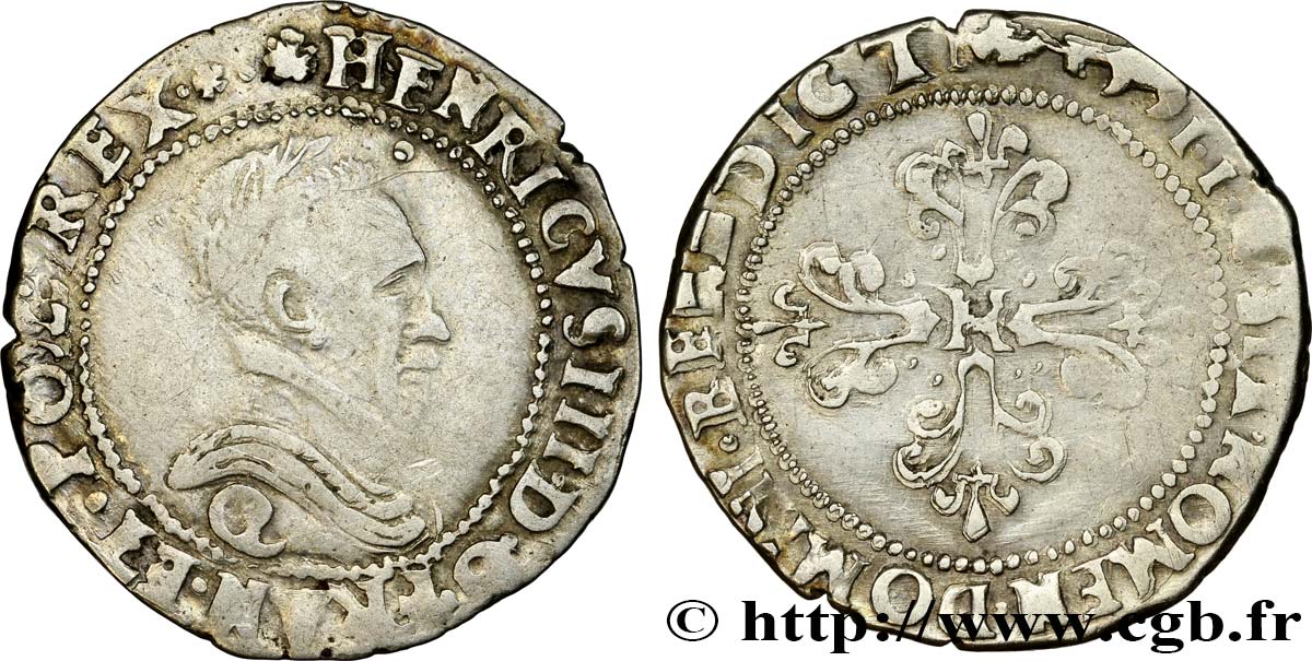 LIGUE. COINAGE AT THE NAME OF HENRY III Demi-franc au col plat 1591 Narbonne VF