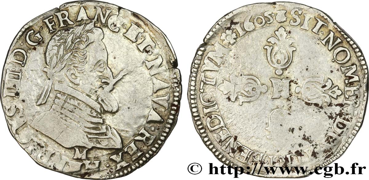 HENRI IV LE GRAND Demi-franc, type de Toulouse 1605 Toulouse TB+
