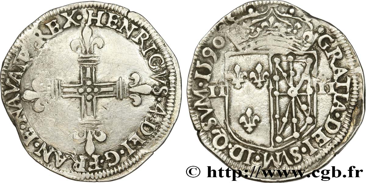 HENRY IV Quart d écu de Navarre 1590 Saint-Palais BB
