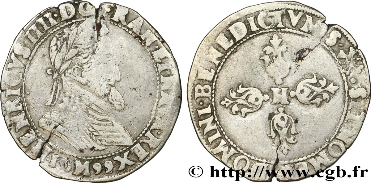 HENRY IV Demi-franc, type de Toulouse 1599 Toulouse fSS