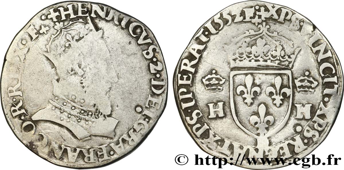 HENRY II Teston à la tête couronnée 1552 Lyon BC/MBC