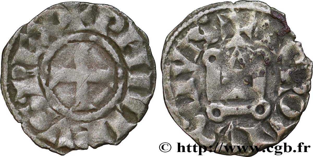 PHILIPP III  THE BOLD  Obole tournois à l O rond n.d. s.l. fSS