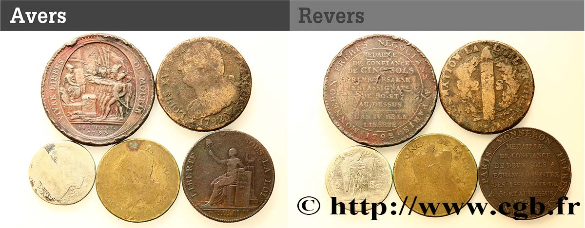 LOTTE Lot de cinq monnaies de la Révolution française n.d. s.l. B