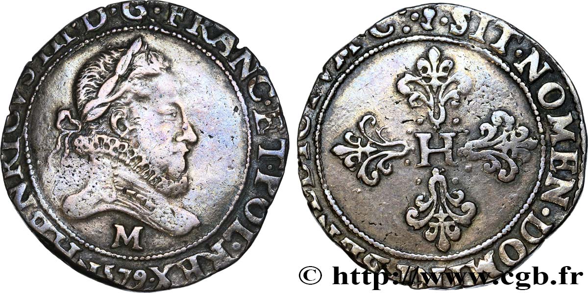 HENRY III Franc au col fraisé 1579 Toulouse XF