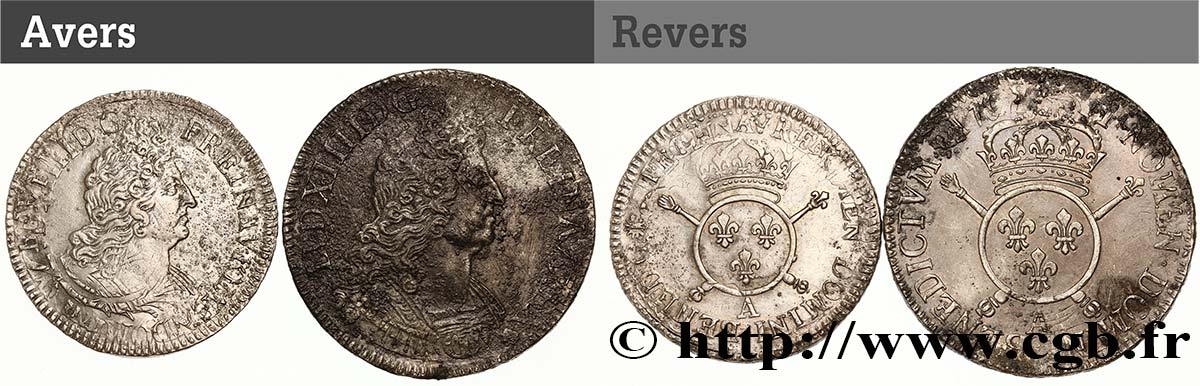 LOUIS XIV  THE SUN KING  Lot de 2 monnaies royales en argent n.d. Ateliers divers S