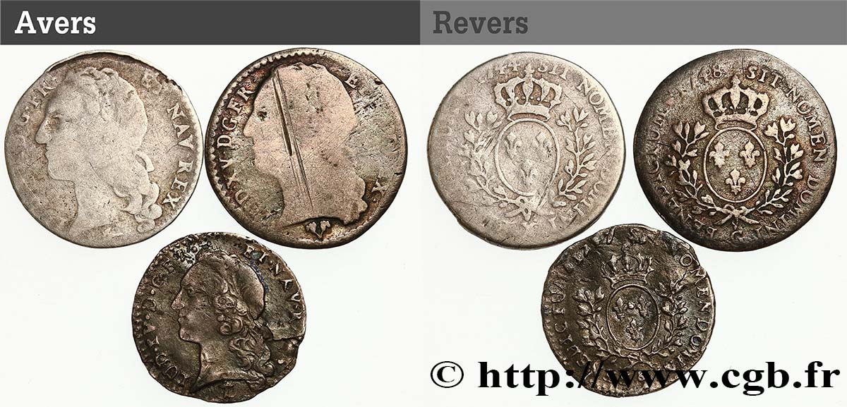 LOUIS XV  THE WELL-BELOVED  Lot de 3 monnaies royales en argent n.d. Ateliers divers SGE