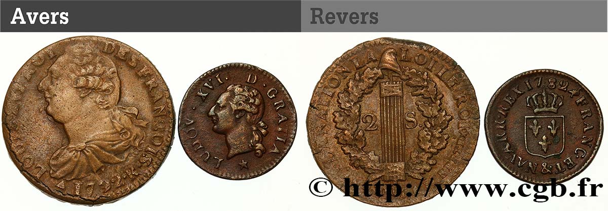 LOUIS XVI (MONARQUE CONSTITUTIONNEL)  Lot de 2 monnaies royales n.d. Ateliers divers TB
