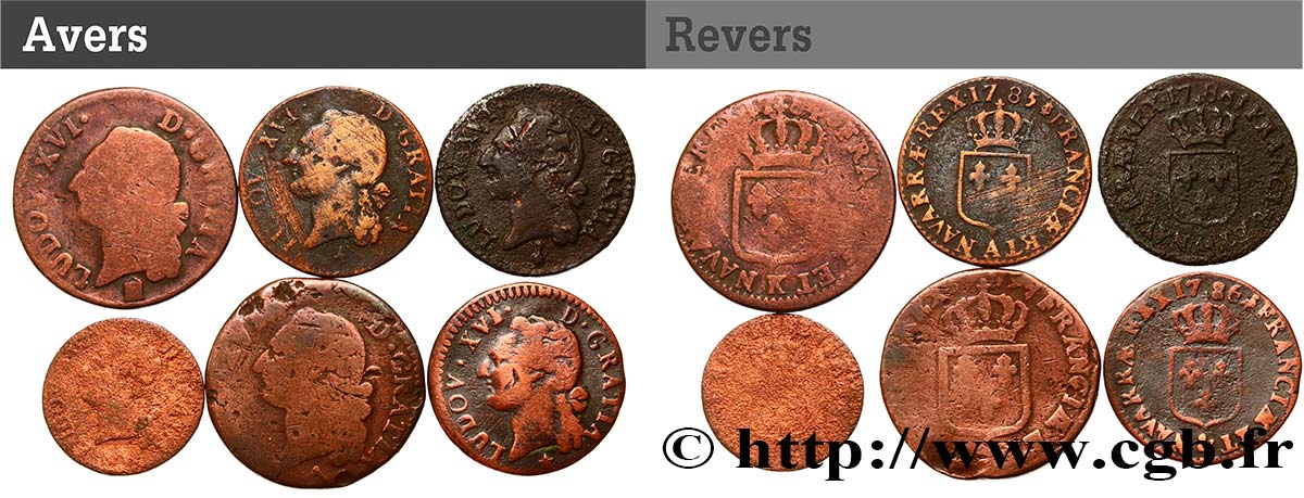 LOUIS XVI (MONARQUE CONSTITUTIONNEL)  Lot de 6 monnaies royales n.d. Ateliers divers TB