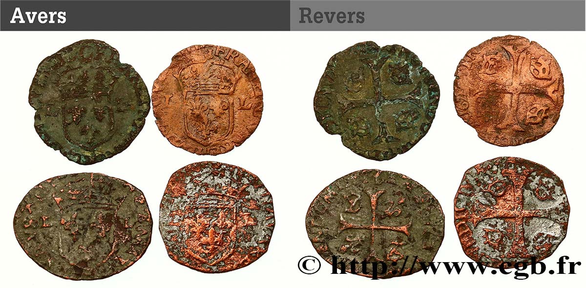 LOUIS XIII LE JUSTE Douzain (émissions illégales), lot de 4 ex. n.d. s.l. B+