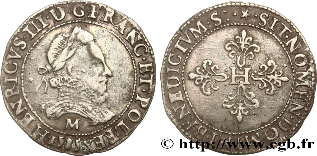 HENRI III Franc au col fraisé 1585 Toulouse TTB