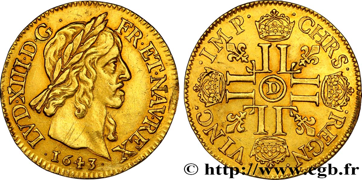 LOUIS XIII  Louis d or aux huit L (effigie de Jean Warin) 1643 Lyon AU