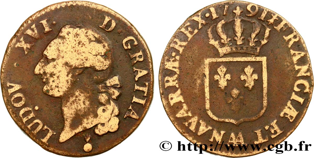 LOUIS XVI Sol dit &nbsp;à l&nbsp;écu&nbsp; 1791 Metz MB