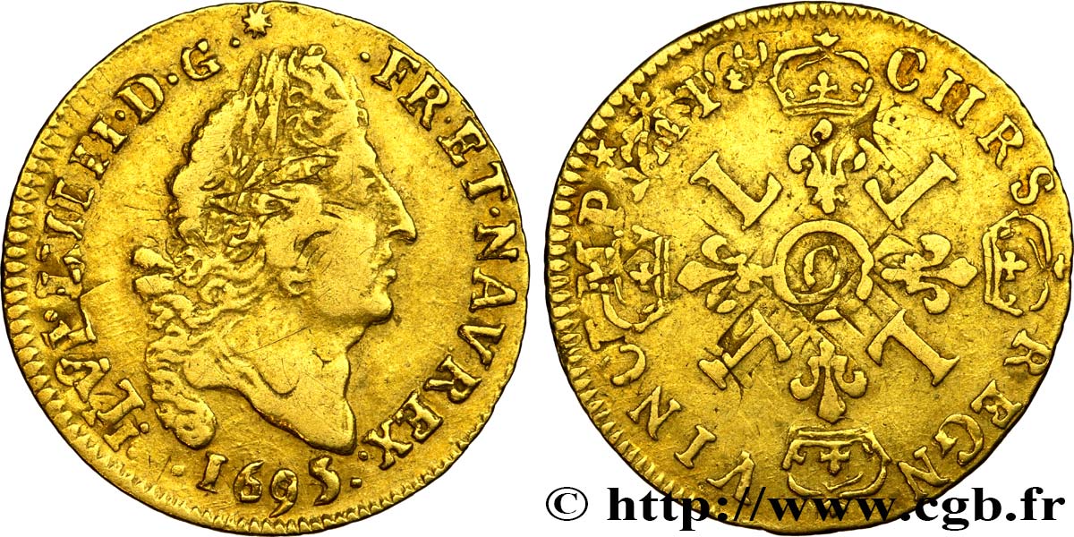 LOUIS XIV  THE SUN KING  Demi-louis d or aux quatre L 1695 Caen S