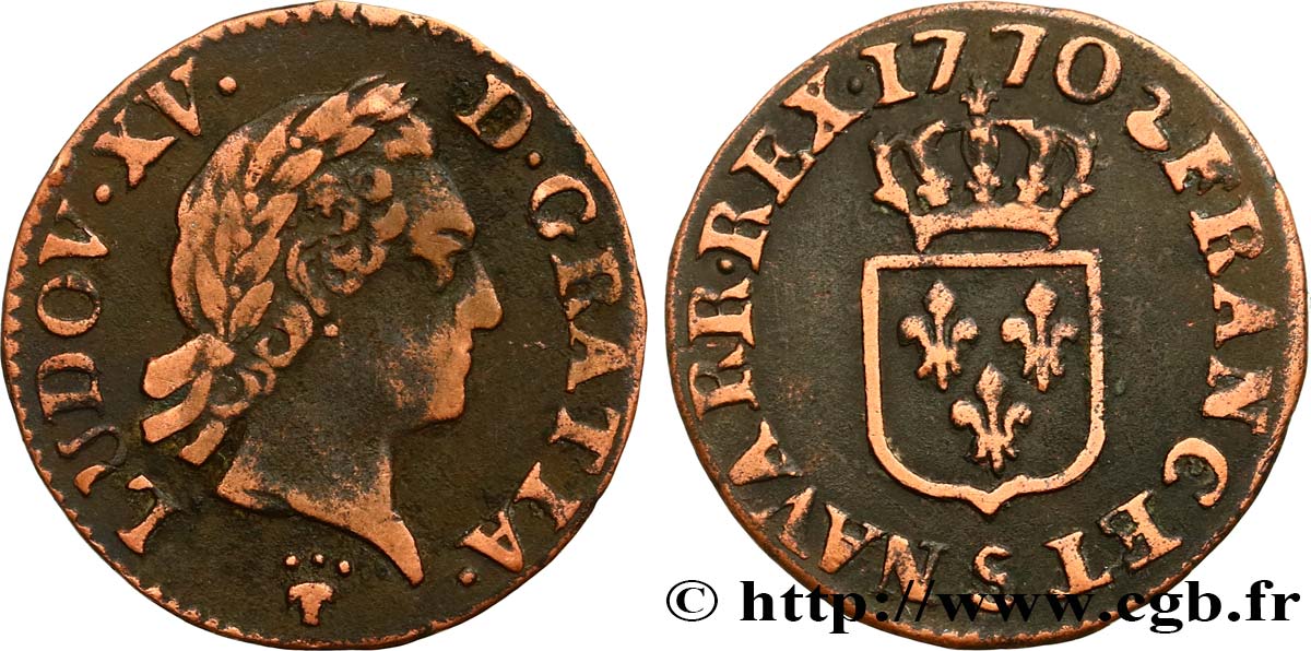 LOUIS XV DIT LE BIEN AIMÉ Liard dit “à la vieille tête” 1770 Reims TB+