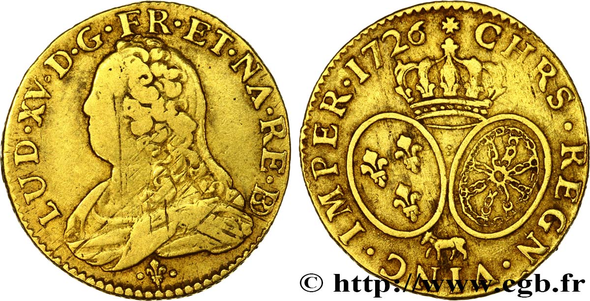LOUIS XV DIT LE BIEN AIMÉ Louis d or aux écus ovales, buste habillé 1726 Pau TB+/TTB