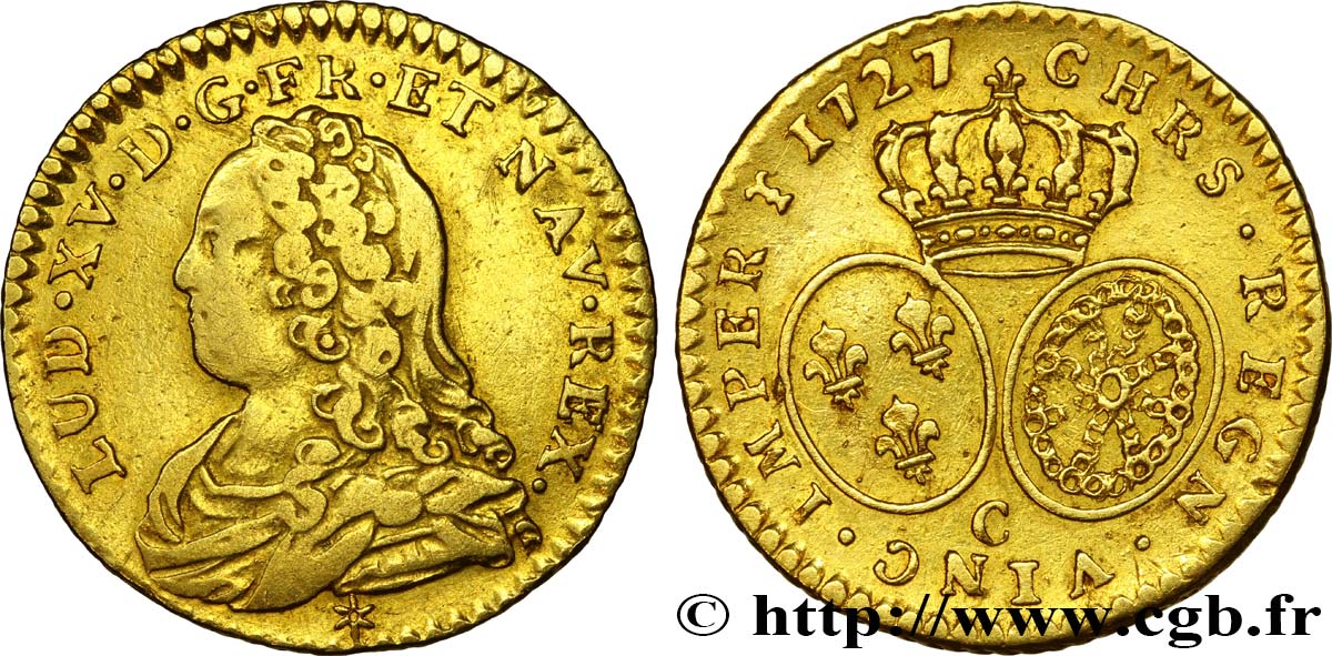 LOUIS XV DIT LE BIEN AIMÉ Demi-louis d or aux écus ovales, buste habillé 1727 Caen TB+/TTB