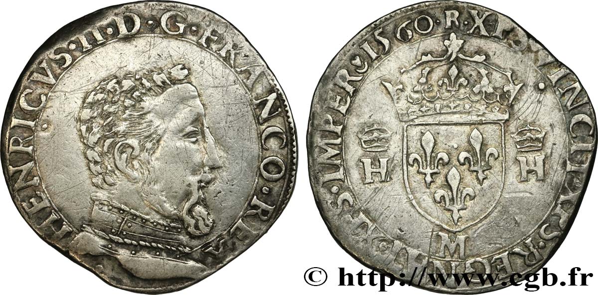 FRANCIS II. COINAGE AT THE NAME OF HENRY II Teston à la tête nue, 5e type 1560 Toulouse MBC