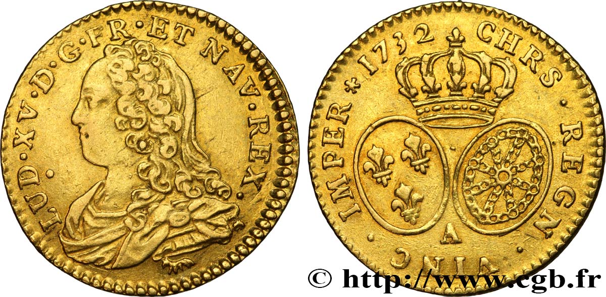 LOUIS XV DIT LE BIEN AIMÉ Demi-louis d or aux écus ovales, buste habillé 1732 Paris TTB+