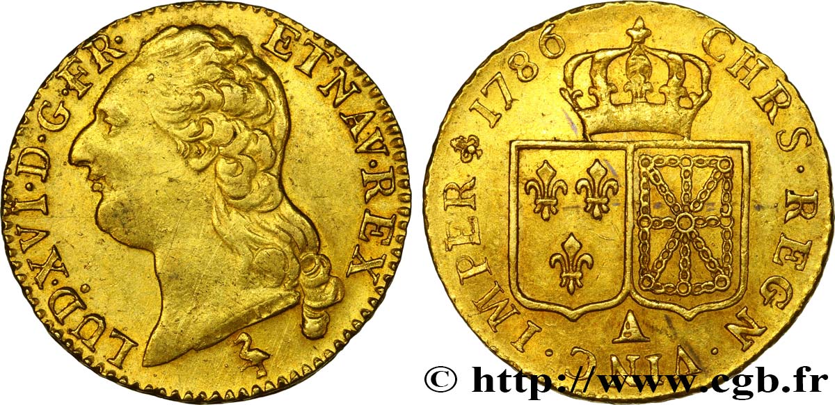 LOUIS XVI Louis d or aux écus accolés 1786 Paris AU