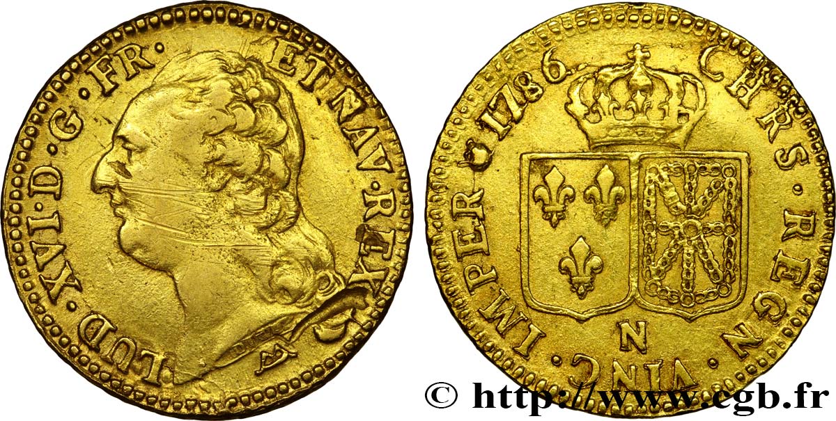 LOUIS XVI Louis d or aux écus accolés 1786 Montpellier TTB