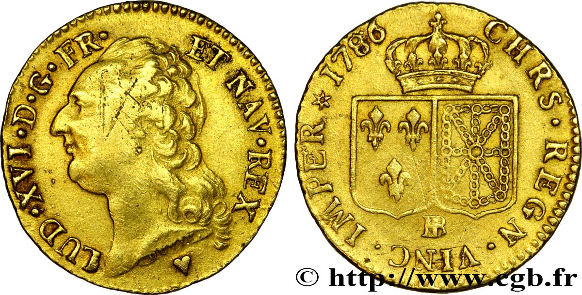 LOUIS XVI Louis d or aux écus accolés 1786 Strasbourg TB+/TTB