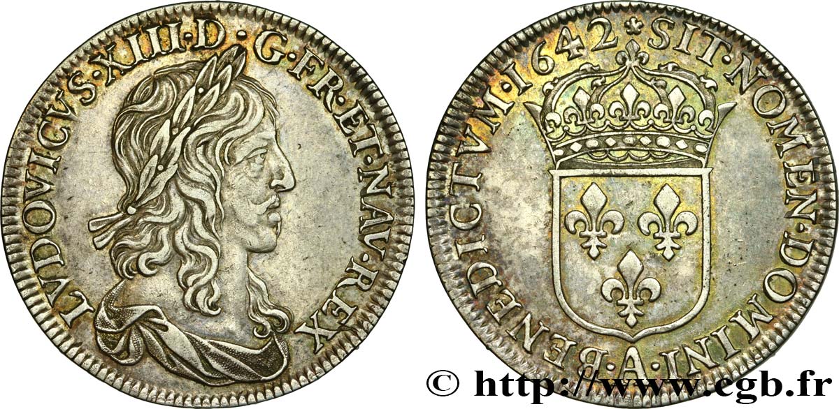 LOUIS XIII  Demi-écu, buste drapé (1er buste de Jean Warin) 1642 Paris, Monnaie de Matignon MBC+/EBC