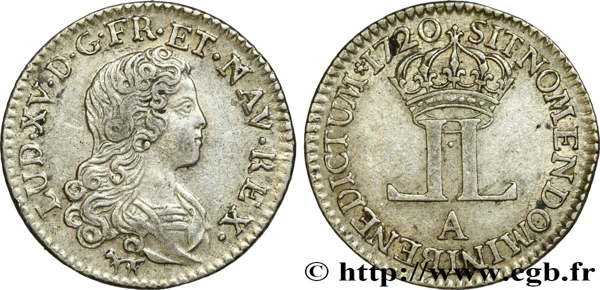 LOUIS XV THE BELOVED Livre d argent dite  de la Compagnie des Indes  1720 Paris AU