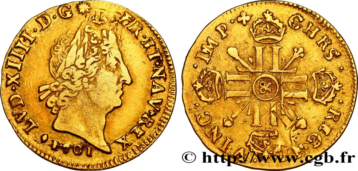 LOUIS XIV  THE SUN KING  Louis d’or aux huit L et aux insignes 1701 Aix-en-Provence BB