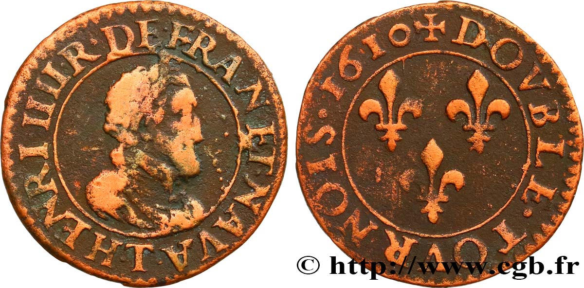 HENRY IV Double tournois, type de Nantes 1610 Nantes BC
