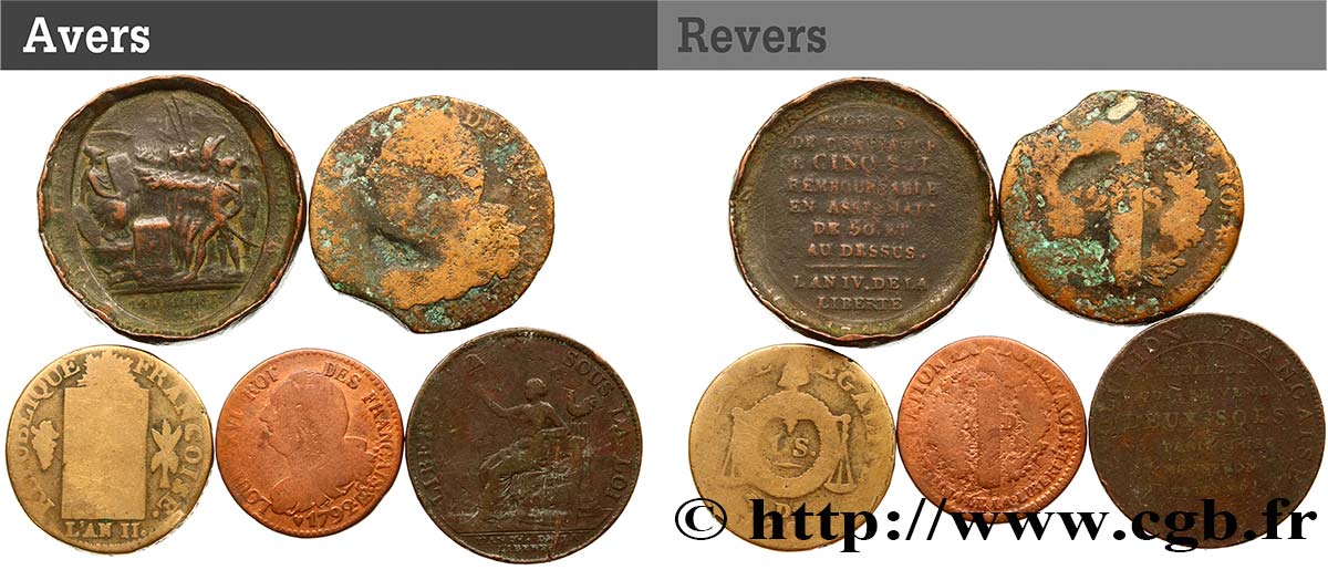 LOTES Lot de cinq monnaies de la Révolution française n.d. s.l. RC