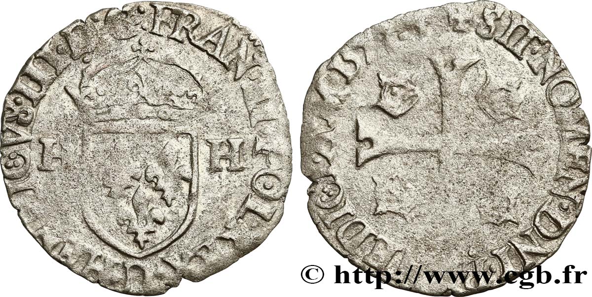 HENRY III Douzain aux deux H, 1er type 1577 Lyon BC