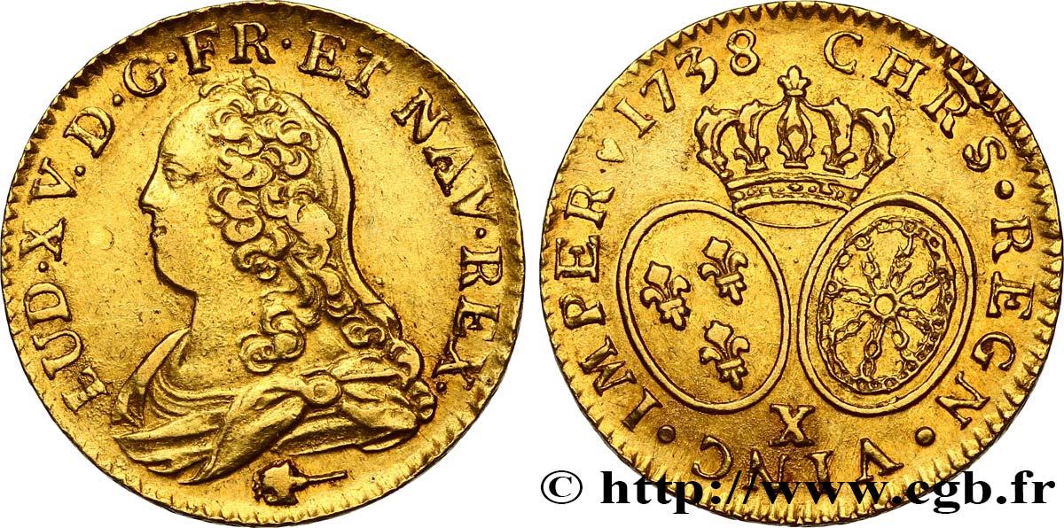 LOUIS XV DIT LE BIEN AIMÉ Louis d or aux écus ovales, buste habillé 1738 Amiens TTB+