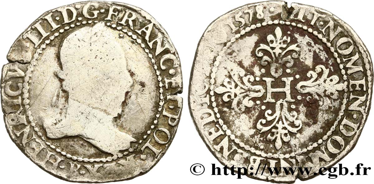 HENRI III Franc au col plat 1578 Rouen TB