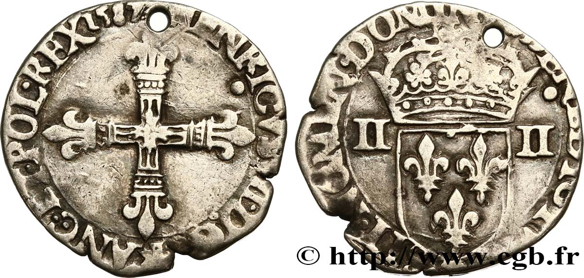 HENRI III Quart d écu, croix de face 1587 Nantes TB
