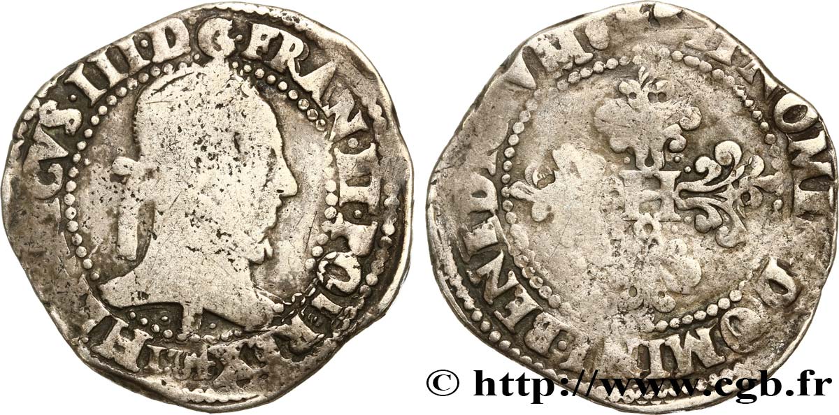 HENRI III Franc au col plat 1584 Angers B+
