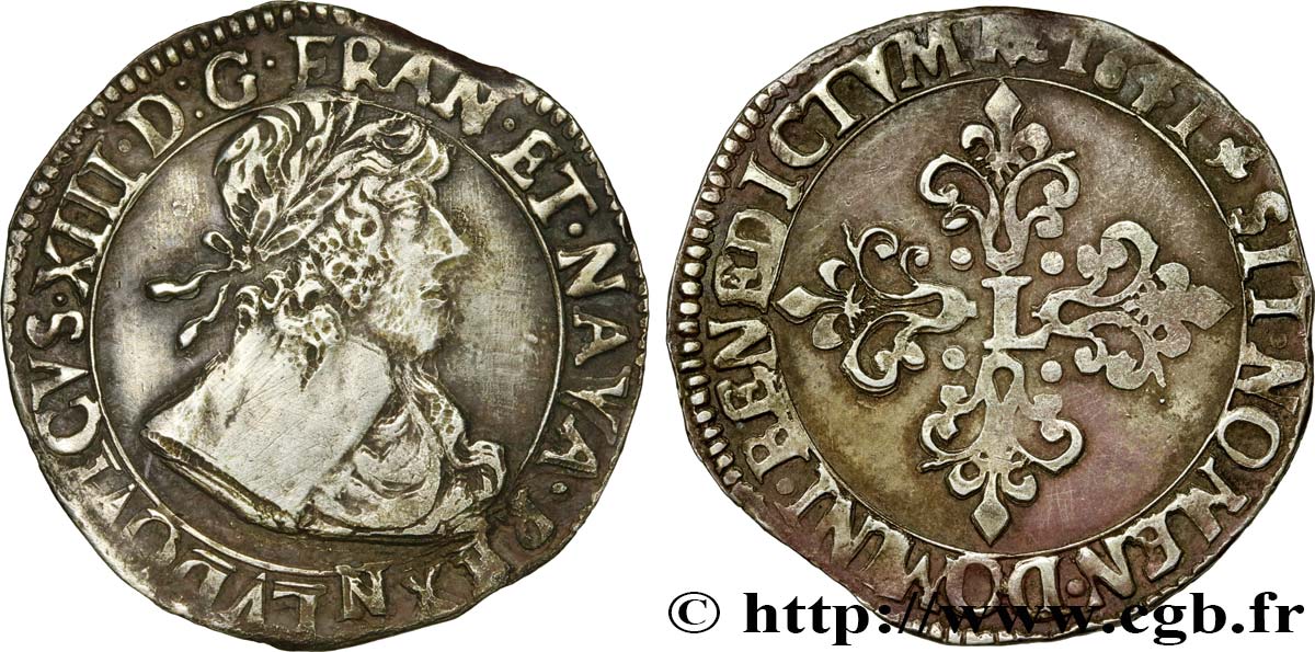 LOUIS XIII  Demi-franc buste lauré au grand col rabattu 1641 Montpellier SS/fVZ
