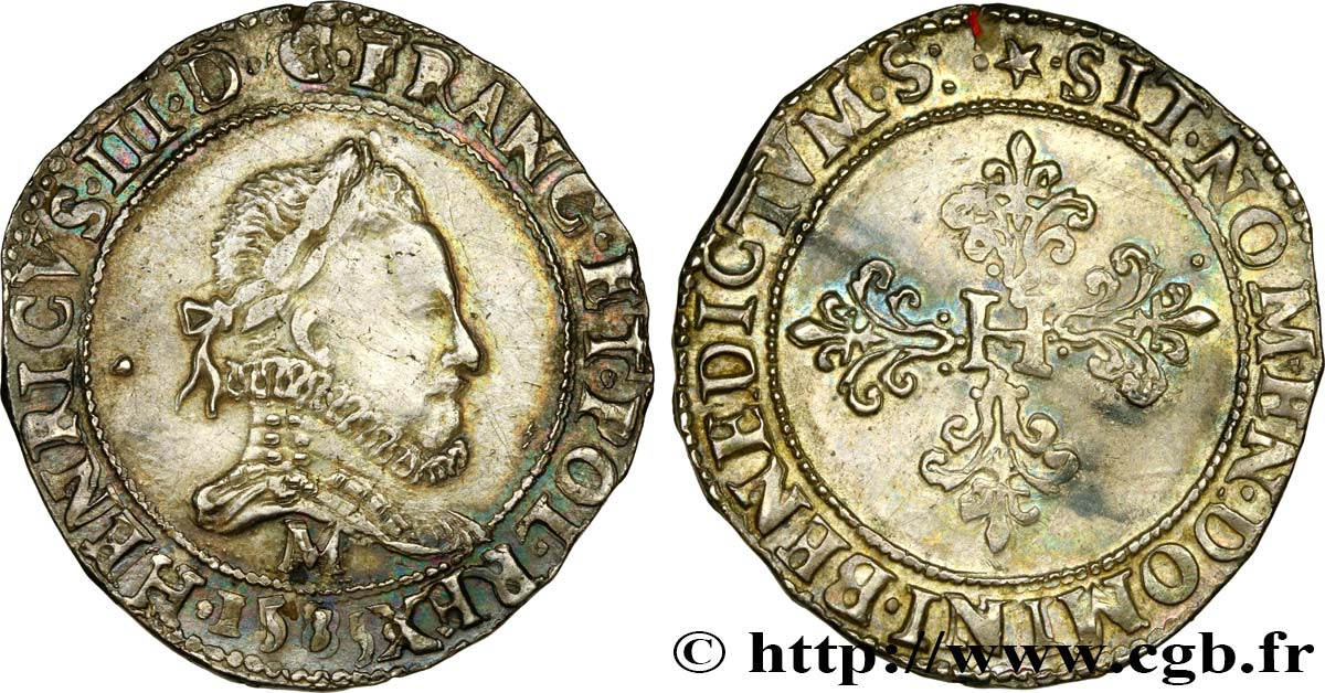 HENRY III Franc au col fraisé 1585 Toulouse fVZ