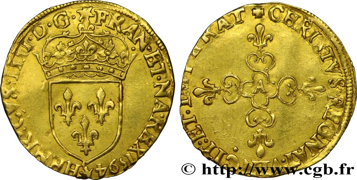 HENRY IV Écu d or au soleil, 1er type 1594 Paris AU/XF