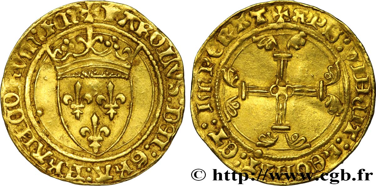 CHARLES VII  THE WELL SERVED  Demi-écu d or à la couronne ou demi-écu neuf n.d. Paris XF/AU