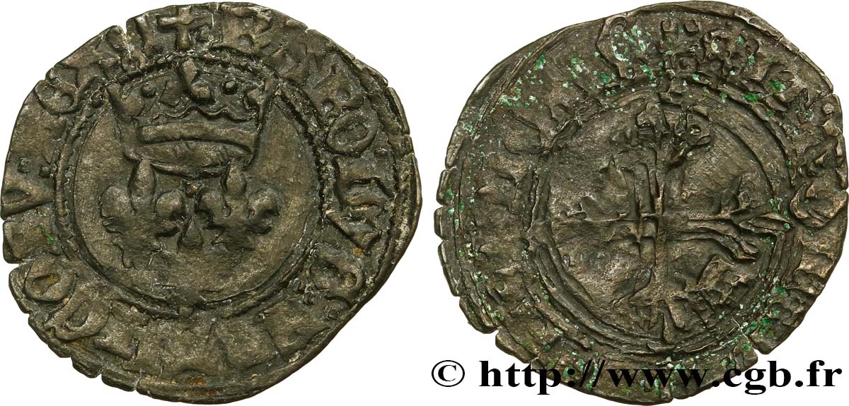 CHARLES, REGENCY - COINAGE WITH THE NAME OF CHARLES VI Gros dit  florette  n.d. Chinon BC/RC+