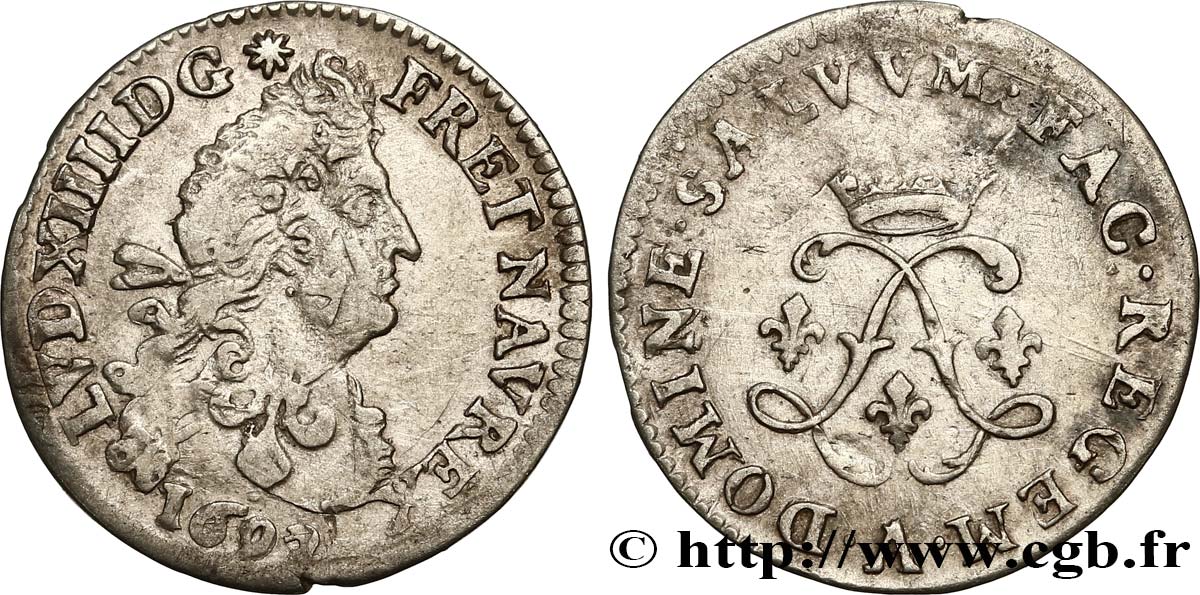 LOUIS XIV  THE SUN KING  Quatre sols aux deux L 1692 Paris S