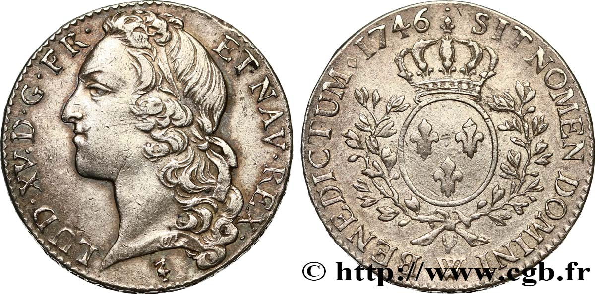 LOUIS XV  THE WELL-BELOVED  Demi-écu aux branches d’olivier, tête ceinte d’un bandeau 1746 Lille XF
