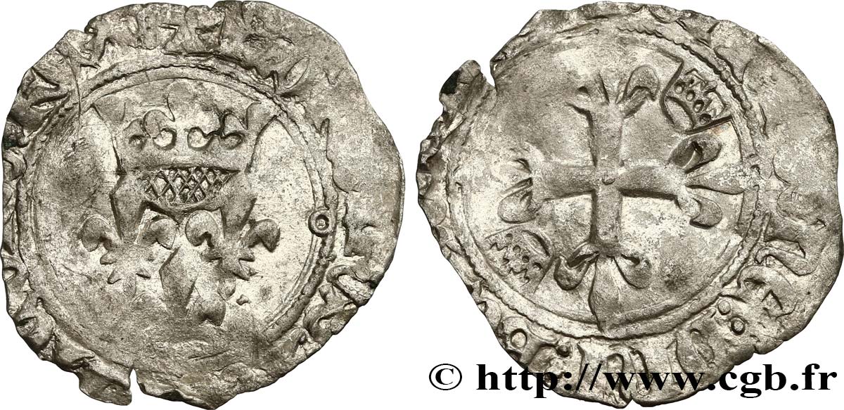 DAUPHIN CHARLES, RÉGENT - MONNAYAGE AU NOM DE CHARLES VI Gros dit &nbsp;florette&nbsp; n.d. Toulouse TB