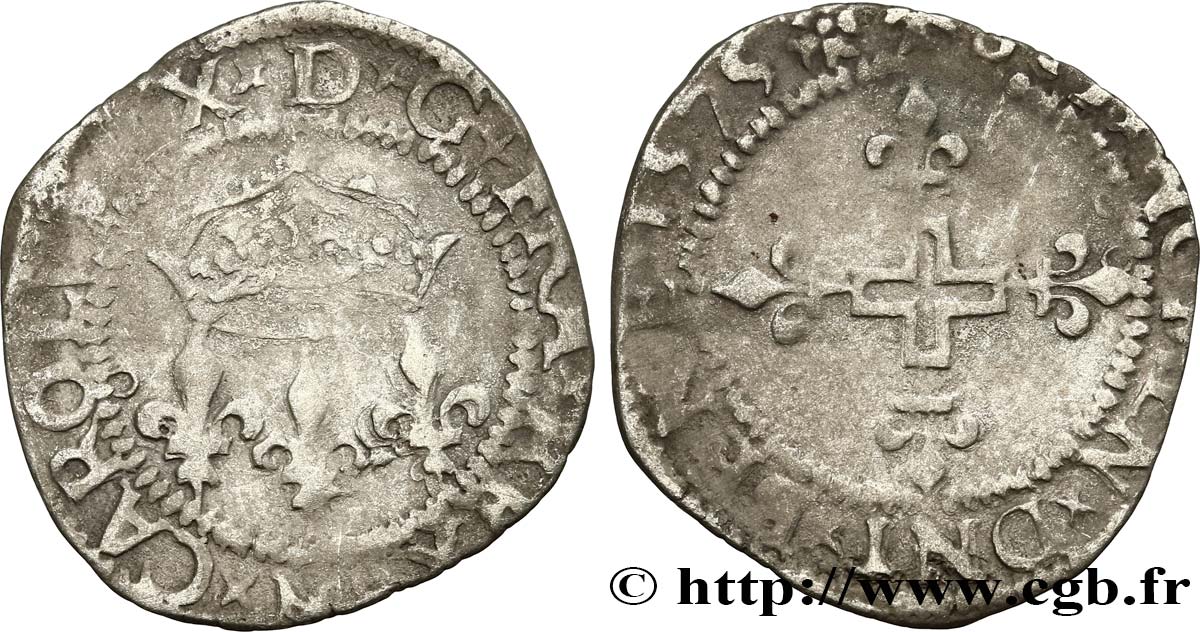 HENRY III. COINAGE AT THE NAME OF CHARLES IX Double sol parisis, 1er type 1575 Montpellier RC+