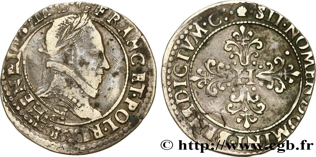 HENRY III Demi-franc au col plat 1583 Toulouse VF/XF