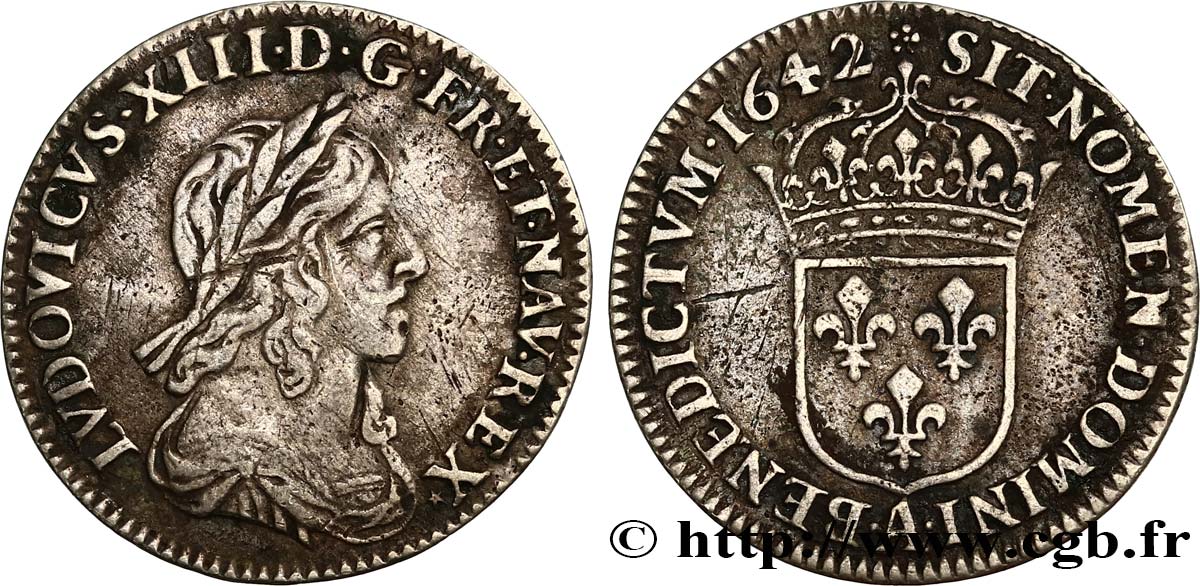 LOUIS XIII LE JUSTE Douzième d écu, buste drapé et cuirassé (2e buste de Jean Warin) 1642 Paris, Monnaie de Matignon TTB