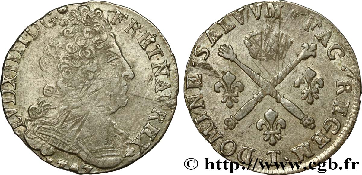 LOUIS XIV  THE SUN KING  20 sols aux insignes 1707 Nantes XF/AU