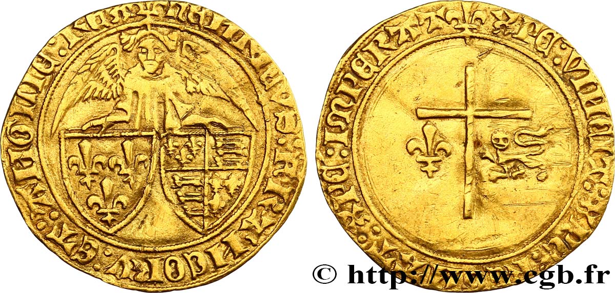 HENRY VI DE LANCASTRE - ROI DE FRANCE (1422-1453) - ROI D ANGLETERRE (1422-1461) et (1470-1471) Angelot d or 24/05/1427 Saint-Lô TTB